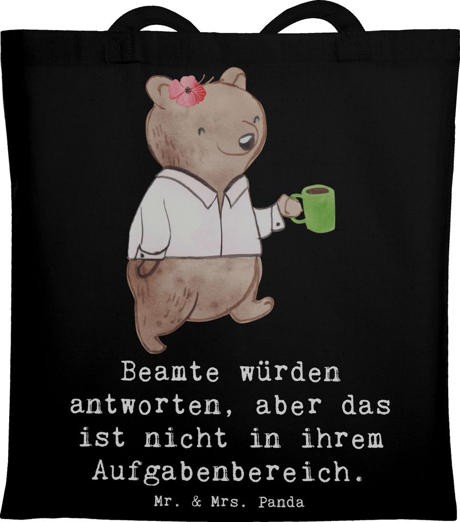 Mr. & Mrs. Panda Stoffbeutel Beamtin Humor - Schwarz - Geschenk, totebag, Berufsliebe, Berufsleben, Tragetasche, Beruf, Schultasche, Tasche, Büroa...