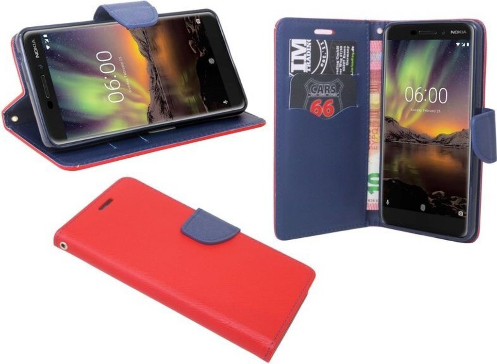 Nokia 6.1 2018 Handyhülle Tasche Flip Case Smartphone Schutzhülle Rot