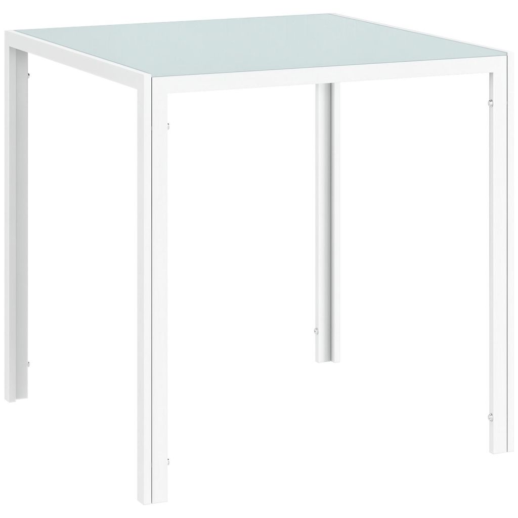 Esstisch quadratisch 4 Personen gehärtete Glasplatte 6 mm Metallrahmen quadratische Füße WeiØ 75 x 75 x 75 cm bis 80 kg