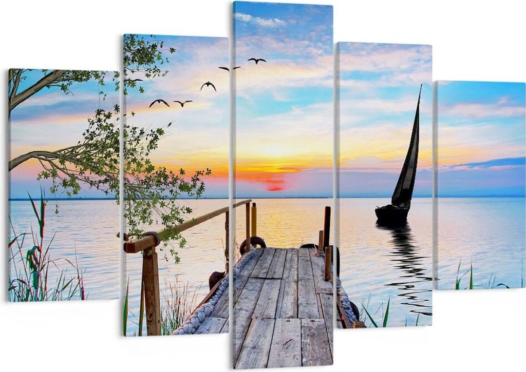 Bild auf Leinwand - Leinwandbild - Brücke See - 150x100cm - Wand Bild - Wanddeko - Wandbilder - Leinwanddruck - Bilder - Kunstdruck - Wanddekorati...