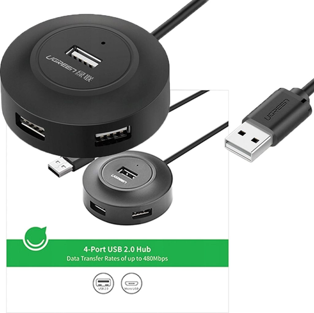 Ugreen Hub 4W1 Usb-A - 4Xusb-A 2.0 480Mb/S 1M Nero (Cr106) Immagine del prodotto 