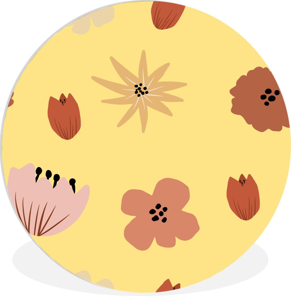 MuchoWow Rundes Wandbild - Runde Bilder Blumen - Gelb - Abstrakt Ø 30 cm Kreis Wanddekoration Kunststoff - Wandkreis - Wandschmuck - Schlafzimme...