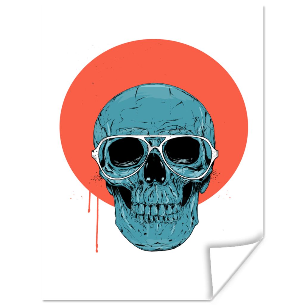 MuchoWow Poster Totenkopf - Blau - Brille - Mond - Orange 60x80 cm - Schlafzimmer Dekoration
