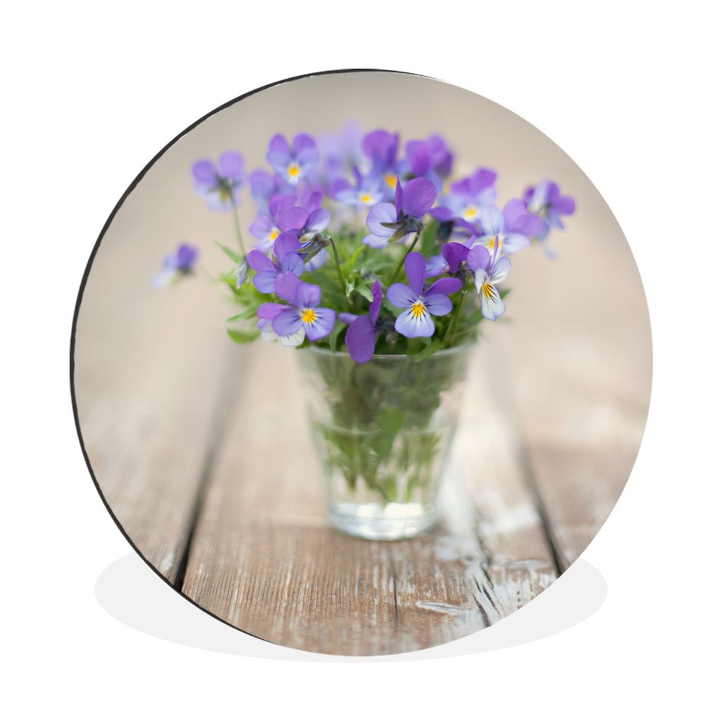 MuchoWow Aluminium Wandkreis Stilleben eines Veilchenstraußes auf einem Tisch Ø 60 cm Wanddeko Modern Wohnzimmer - Wand Kreis - Wandbild - Schl...