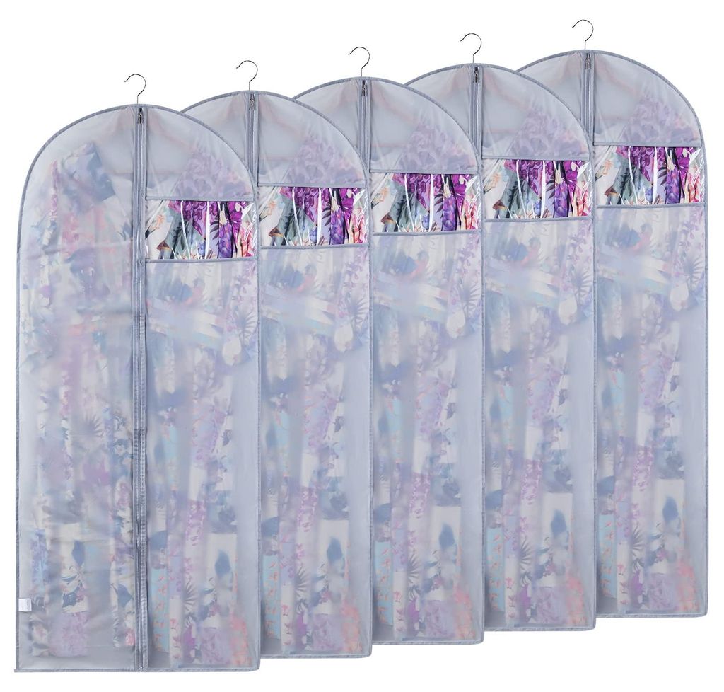 5 x Lange Kleidersäcke 60 x 140 cm, atmungsaktives Material, mit Sichtfenster für Anzüge, Kleider, Mäntel, Cocktailkleider, Daunenmäntel, Aben...