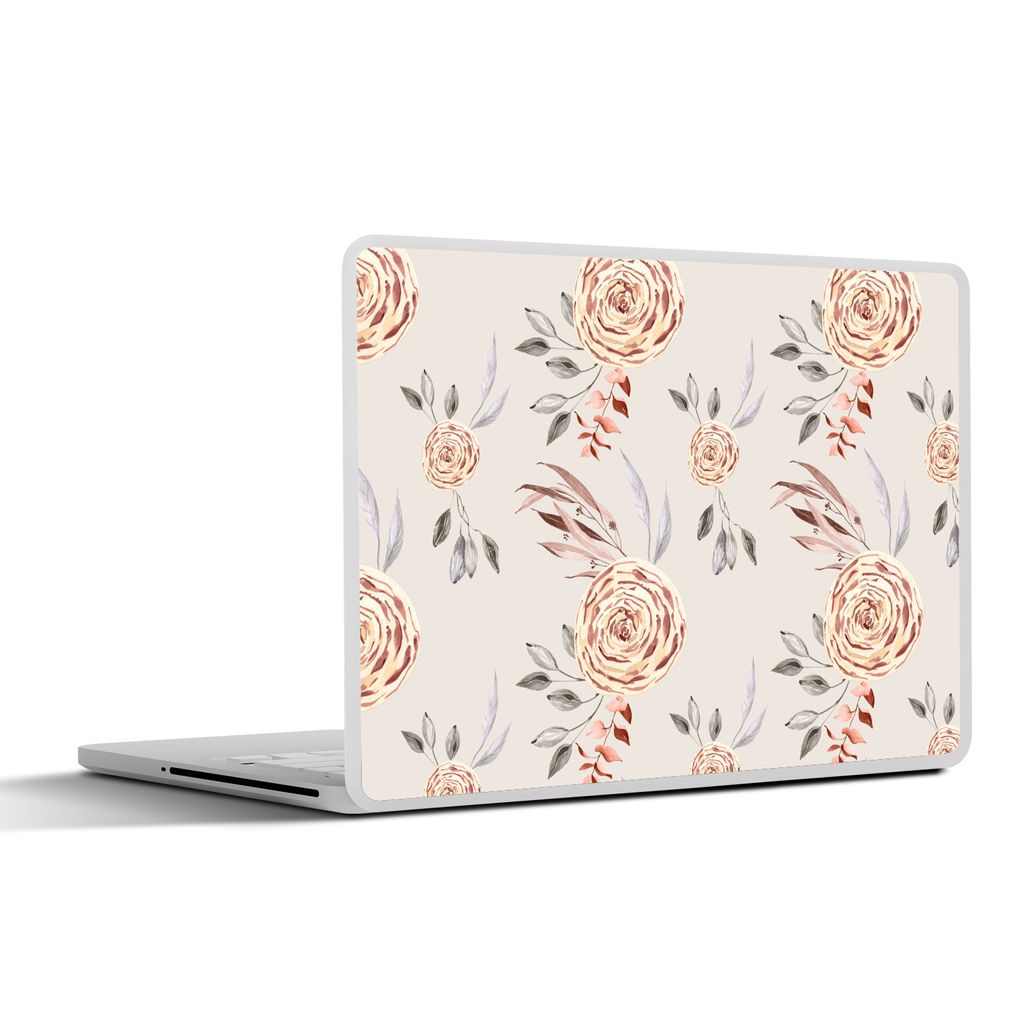 MuchoWow Laptop Aufkleber Sticker Cover Rosen - Blumen - Gold - Muster 25x18 cm - Laptop-Deko