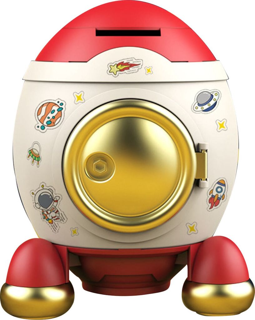 Sparschwein im Cartoon-Stil, Weltraumrakete, Geldbank, Geldspardose, Geschenk für Jungen und Mädchen