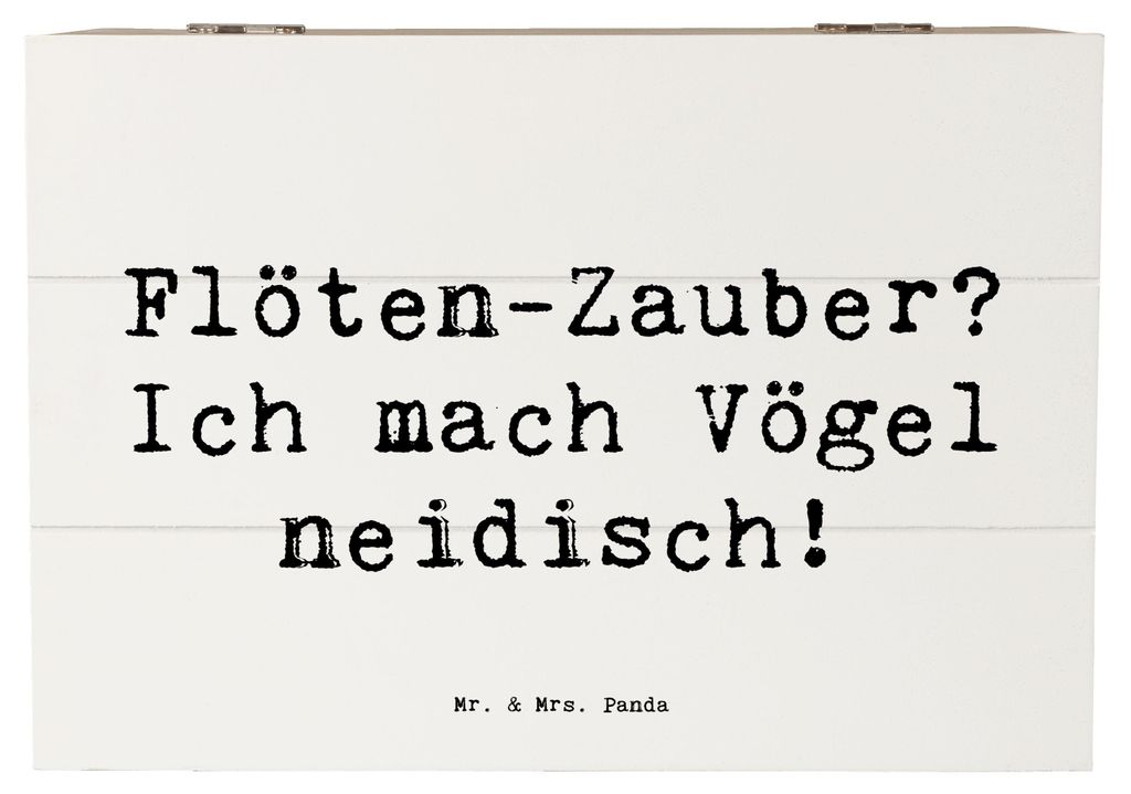Mr. & Mrs. Panda Holzkiste Spruch Flöte Zauber 22 x 15 cm - Weiß - Geschenk, Vögel, Neid, fotobox, Lernen, Kiste mit Deckel, Instrument, Melodie...