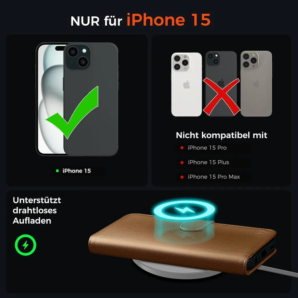 Cover iPhone 15 EASDNB Flip Case: Pelle, RFID e Supporto Integrato - 7