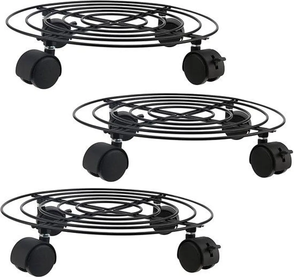 Porte-plante à roulettes en métal noir 30cm résistant lot de 3 pcs