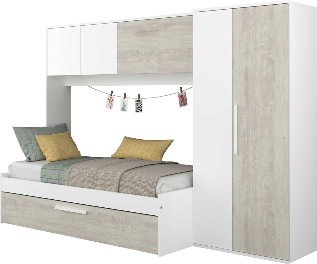 Bett Lev 90x200 cm mit Schrank und Bettschublade - Produktbild 