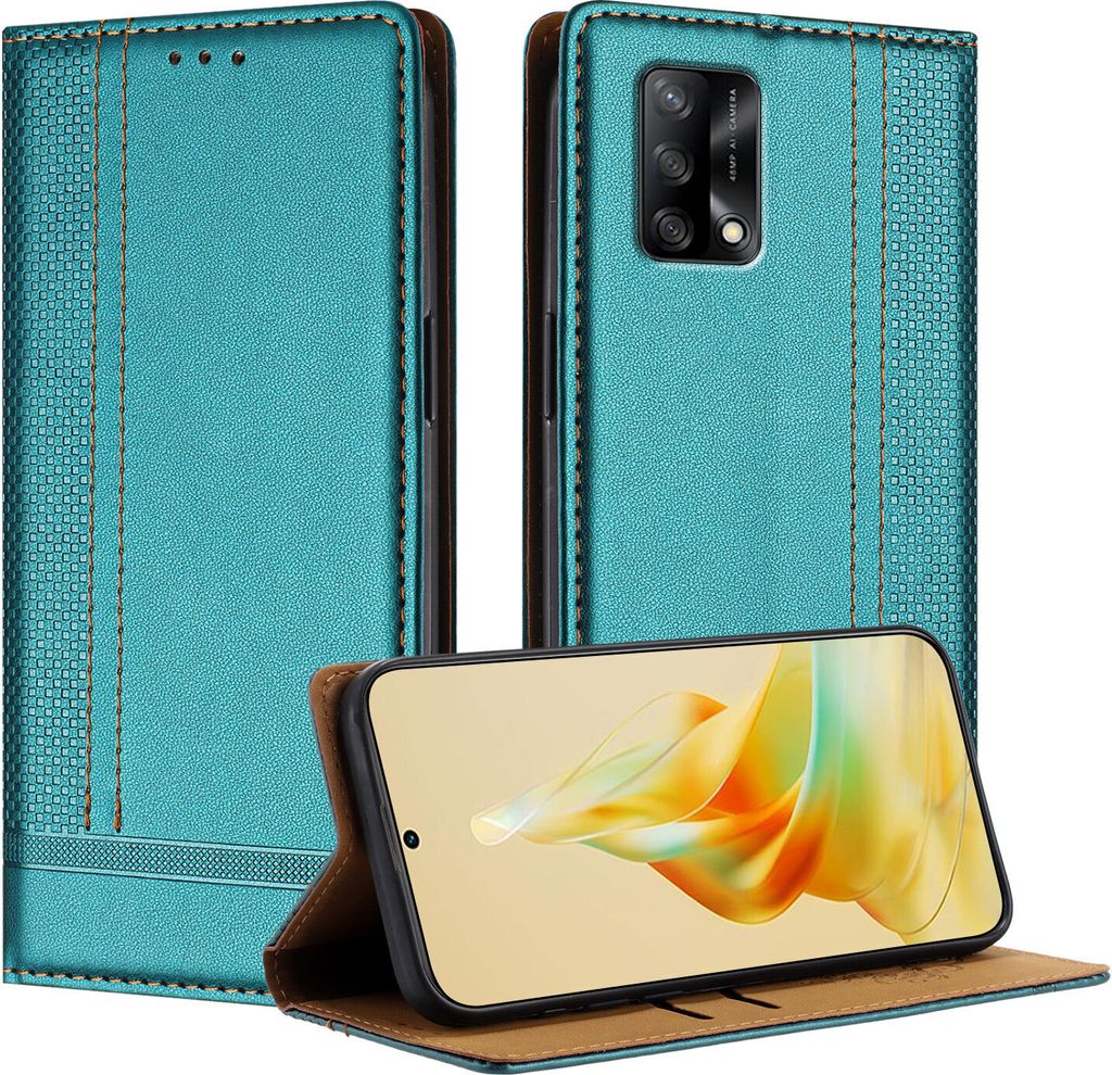 Handyhülle für OPPO A74 4G Leder Flip Klappbare Schutzhülle mit Standfunktion Grün