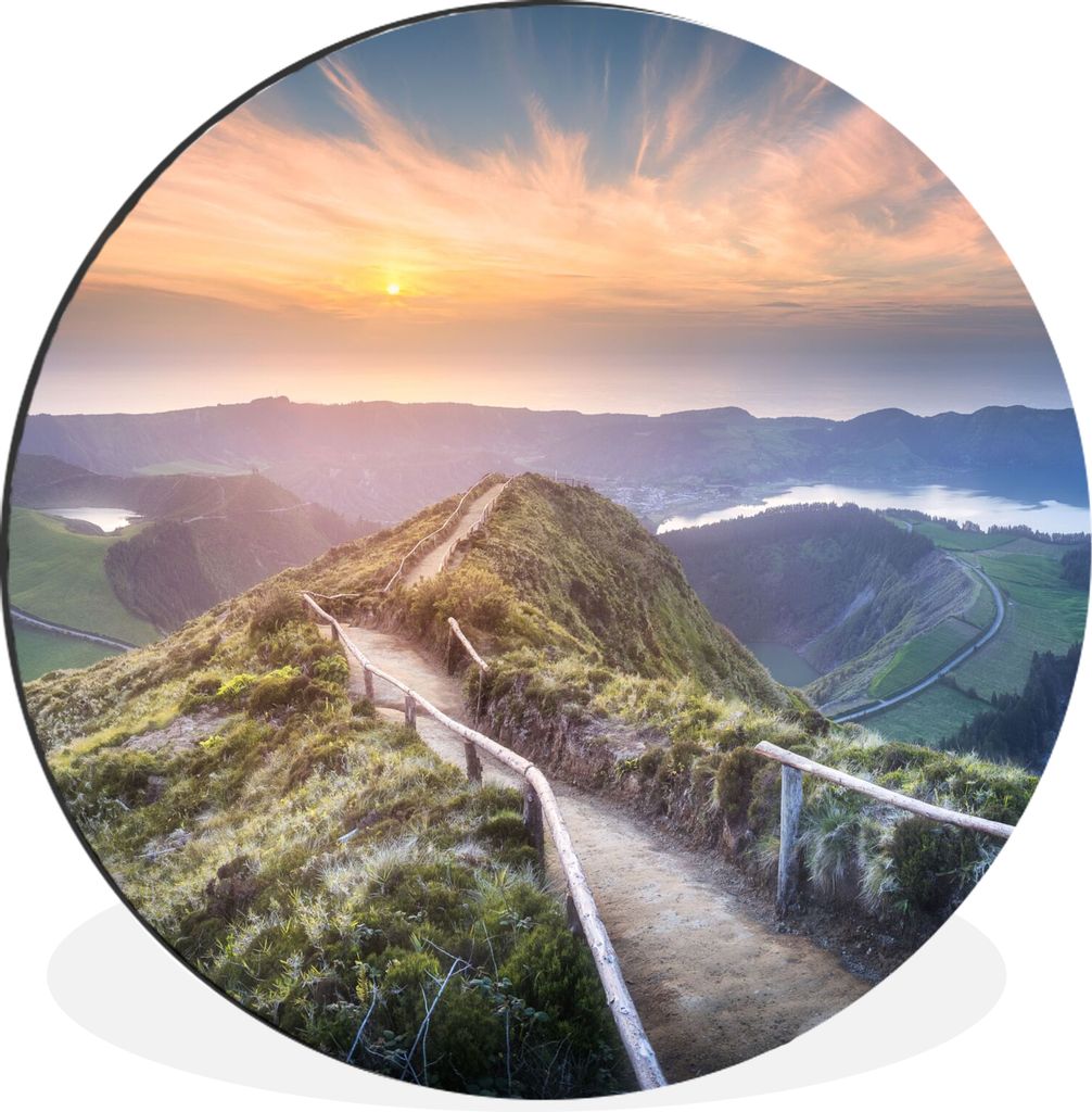MuchoWow Aluminium Wandkreis Berge - Sonne - Natur Ø 30 cm Wanddeko Modern Wohnzimmer - Wand Bild - Wohnzimmer - Runde Bilder - Alubilder - Kuns...