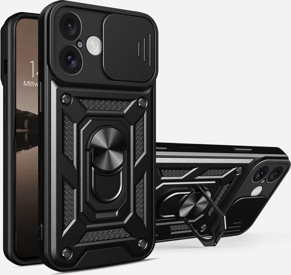 Armor Handyhülle für Apple iPhone 16 Kameraschutz Handy Panzer Case Cover Schutzhülle Outdoor Farbe: Schwarz