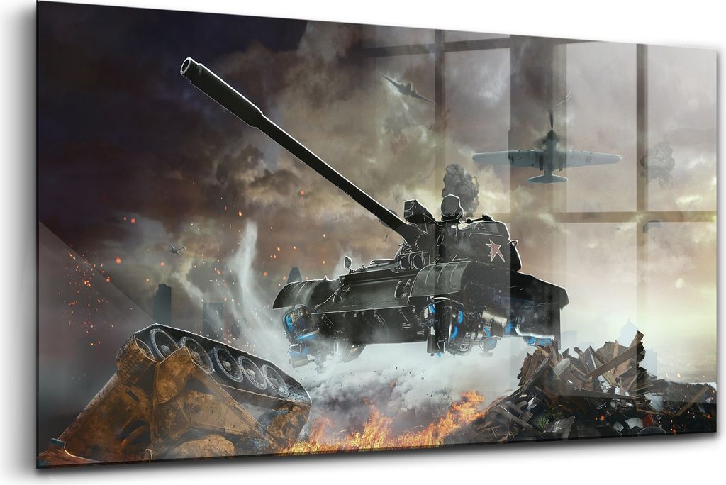 120x60 - Wandmalerei auf Glas- Wanddekoration aus Glas - Panzer