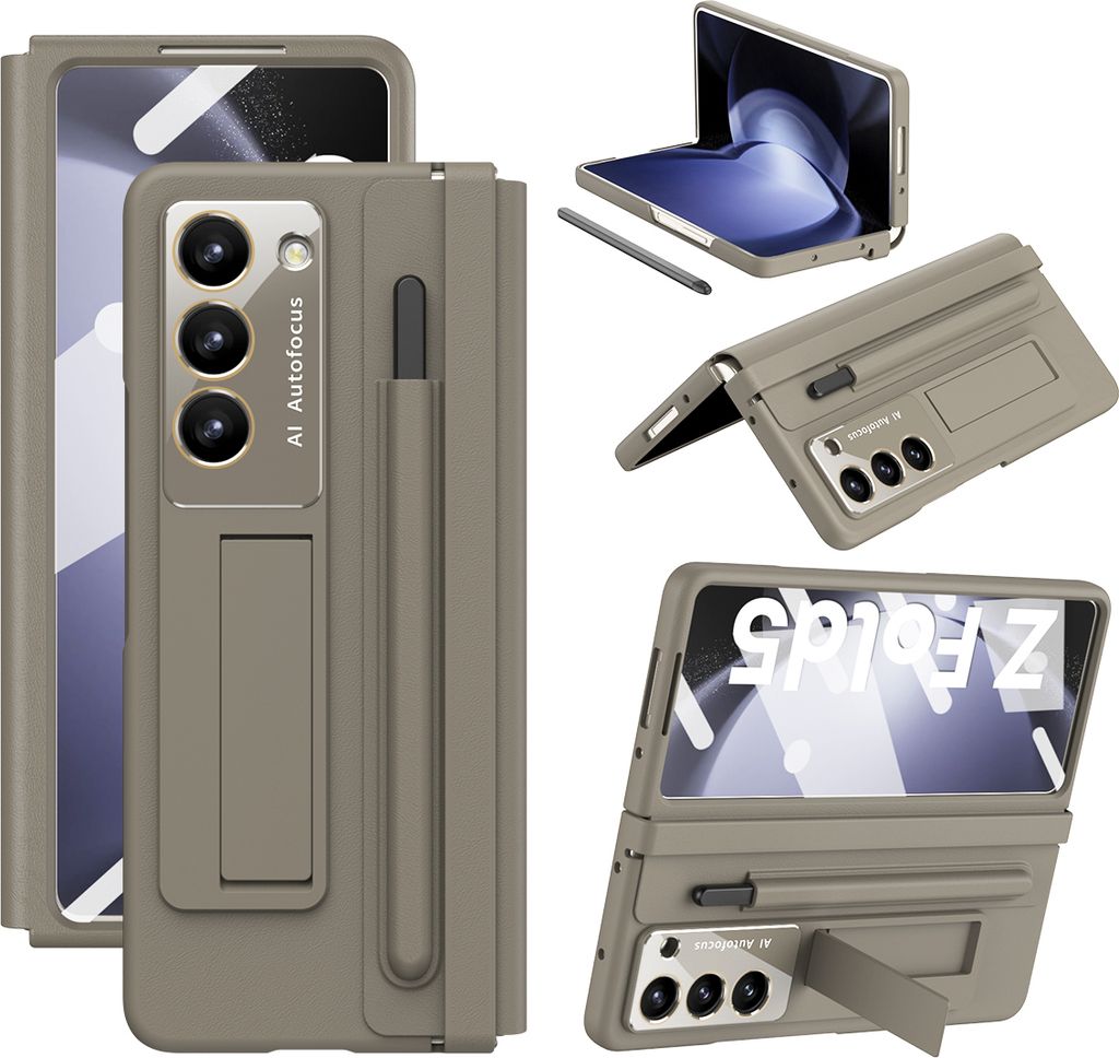 Schutzhülle für Samsung Galaxy Z Fold 5 Ledertaschen mit Lederscharnier, Displayschutz, Ständer und Stifthalter Braun