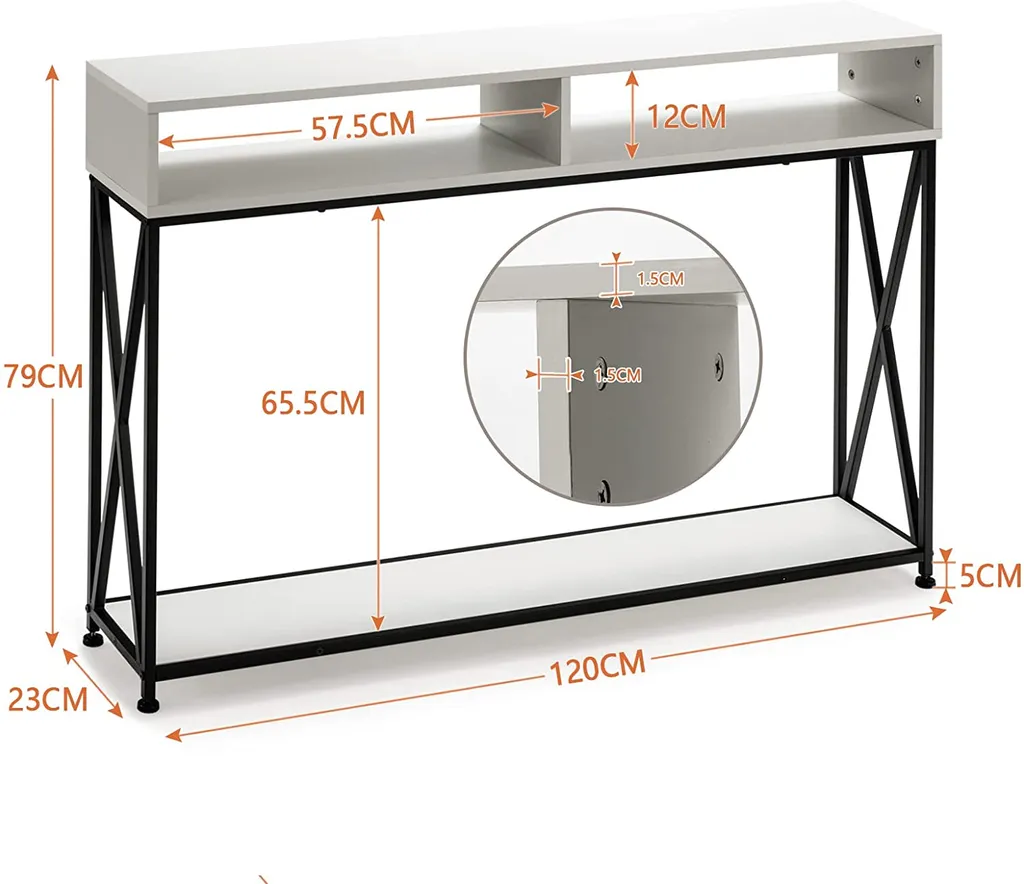 Table console 120cm robuste en acier avec rangement ouvert blanc mat - 5