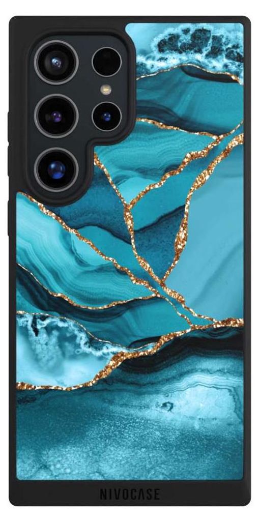 NIVOCASE Handyhülle für Samsung Galaxy S24 Ultra Hülle NIVOpure Case Schwarz Edelstein Glitzer Look Marmor