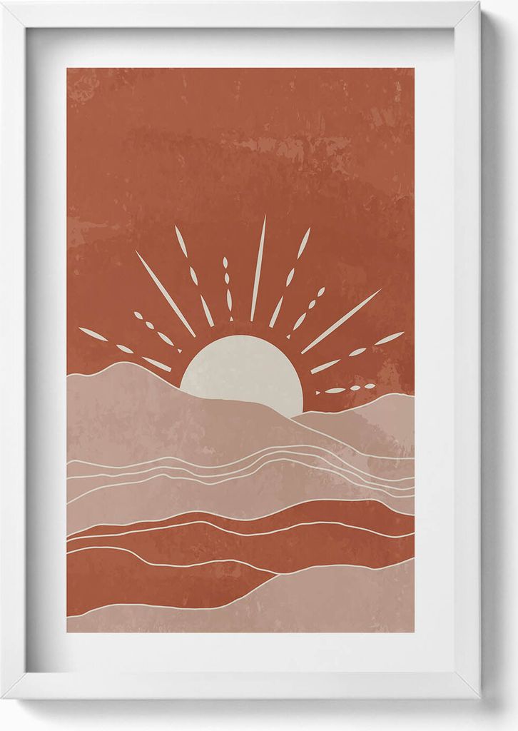 Illustration der aufgehenden Sonne– Wandbild mit Rahmen – Gerahmtes Bild – Wanddekoration – 40x60 cm – Weiß