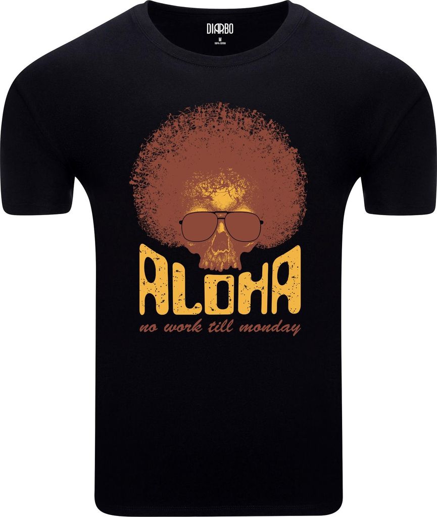 Diarbo Herren T-Shirt mit Lustiger Druck Aloha-Schädel Schwarz Gr.M