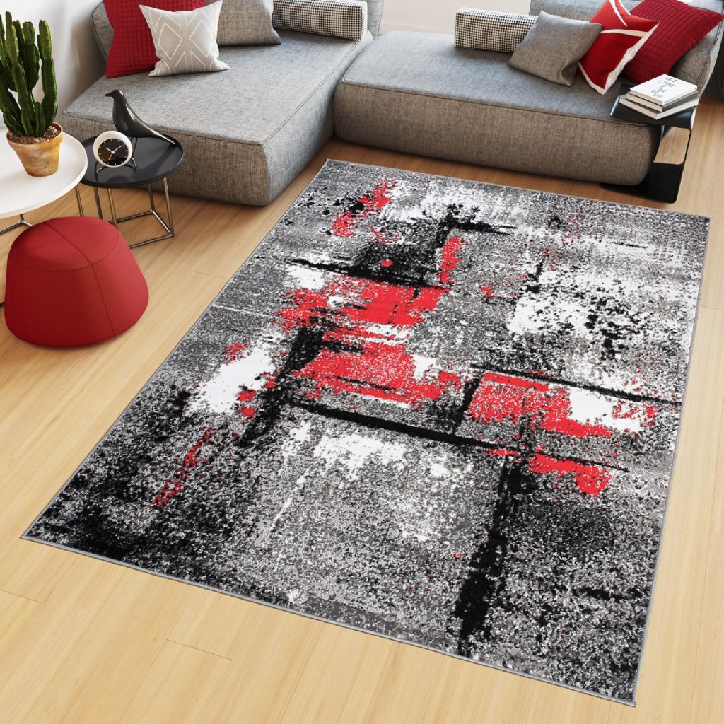 Tapiso Teppich MAYA Modern Schwarz Grau Rot Schlafzimmer 130 x 190 cm