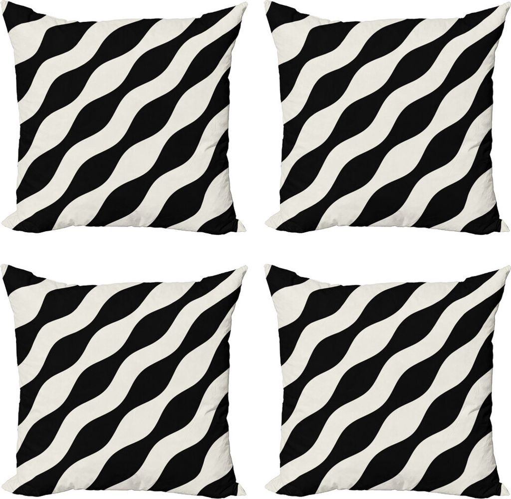 ABAKUHAUS Streifen Kissenbezug Set (4 Stück), Retro Kunst gewellte Linien Muster, Moderner Doppelseitiger Digitaldruck, 45 cm x 45 cm, Koksgraue u...