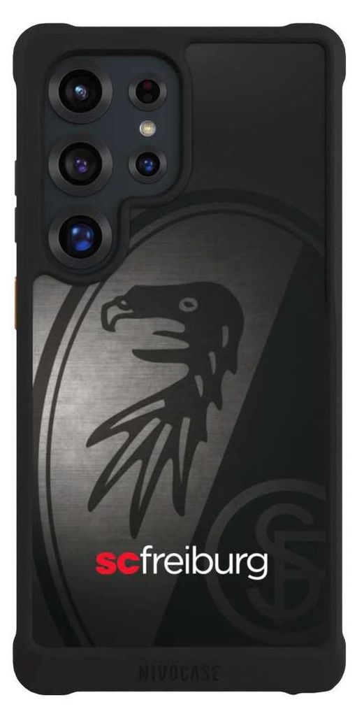 NIVOCASE Hülle für Samsung Galaxy S25 Ultra Stoßfeste Handyhülle NIVOmax Case Schwarz Metallic Look Offizielles Lizenzprodukt SC Freiburg