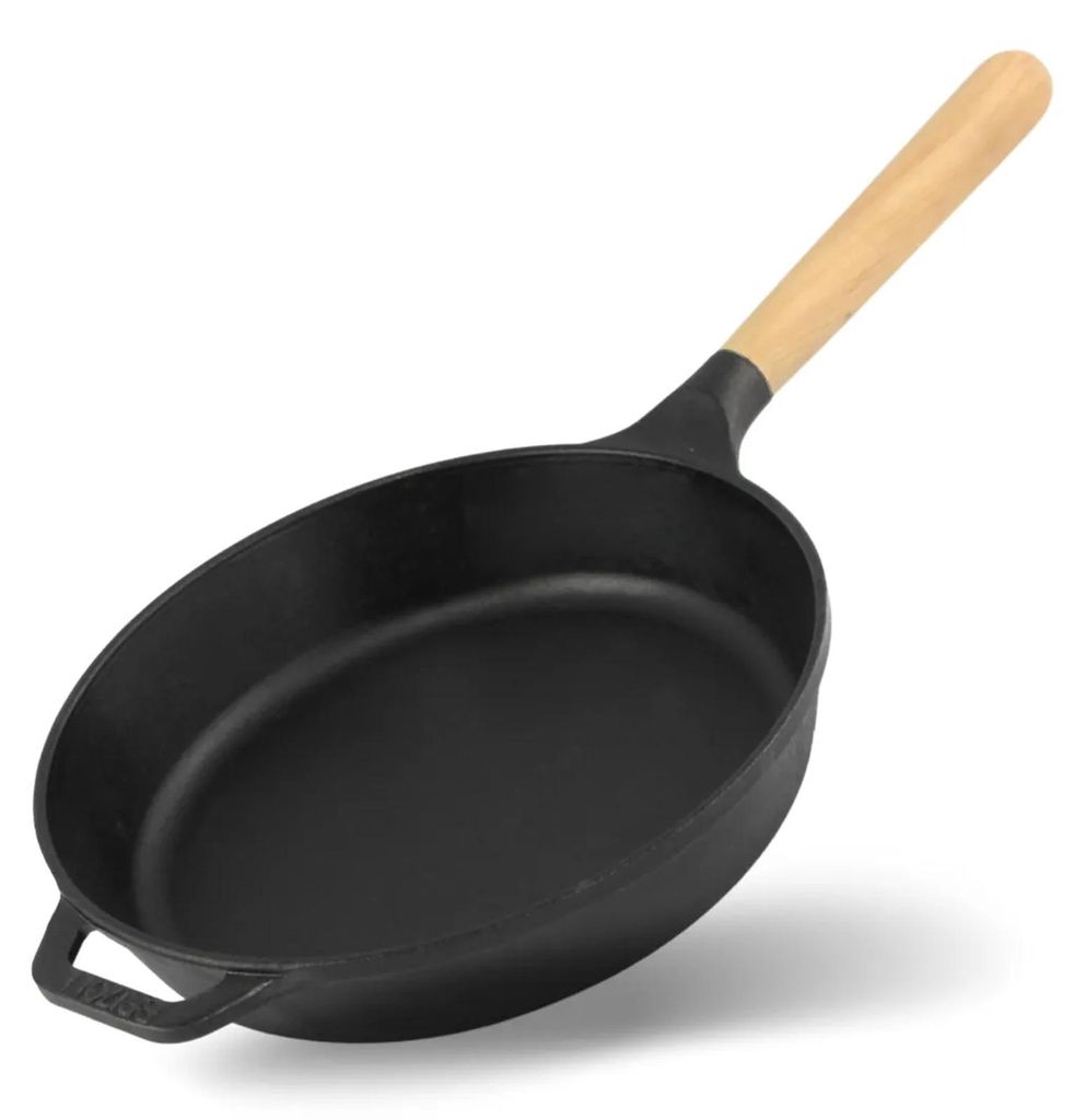 Ø26cm 54mm tief Gusseisenpfanne BRIZOLL Bratpfanne aus Gusseisen Eisenpfanne Gusspfanne rund mit Holzgriff von 4big.fun INDUKTION für alle Herdarten
