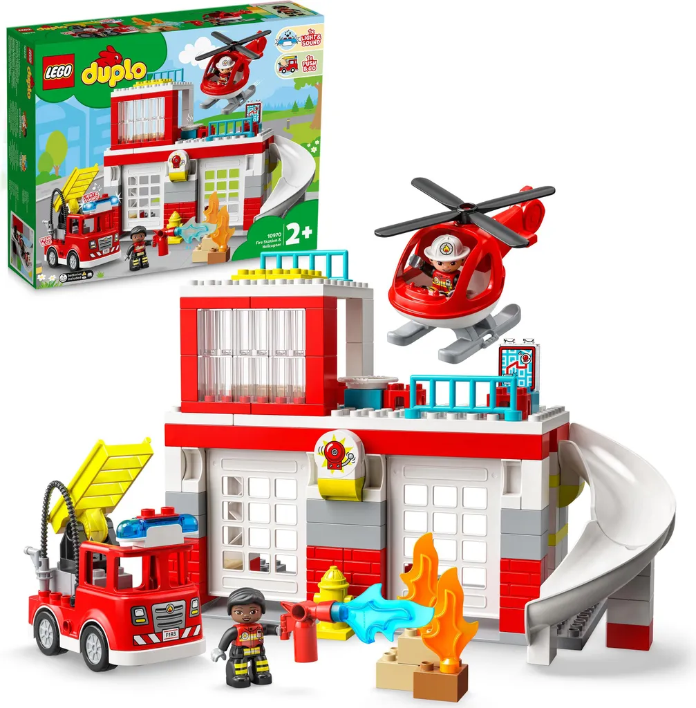 LEGO DUPLO 10970 La Caserne de Pompiers et Hélicoptère - Jouet 2 ans+