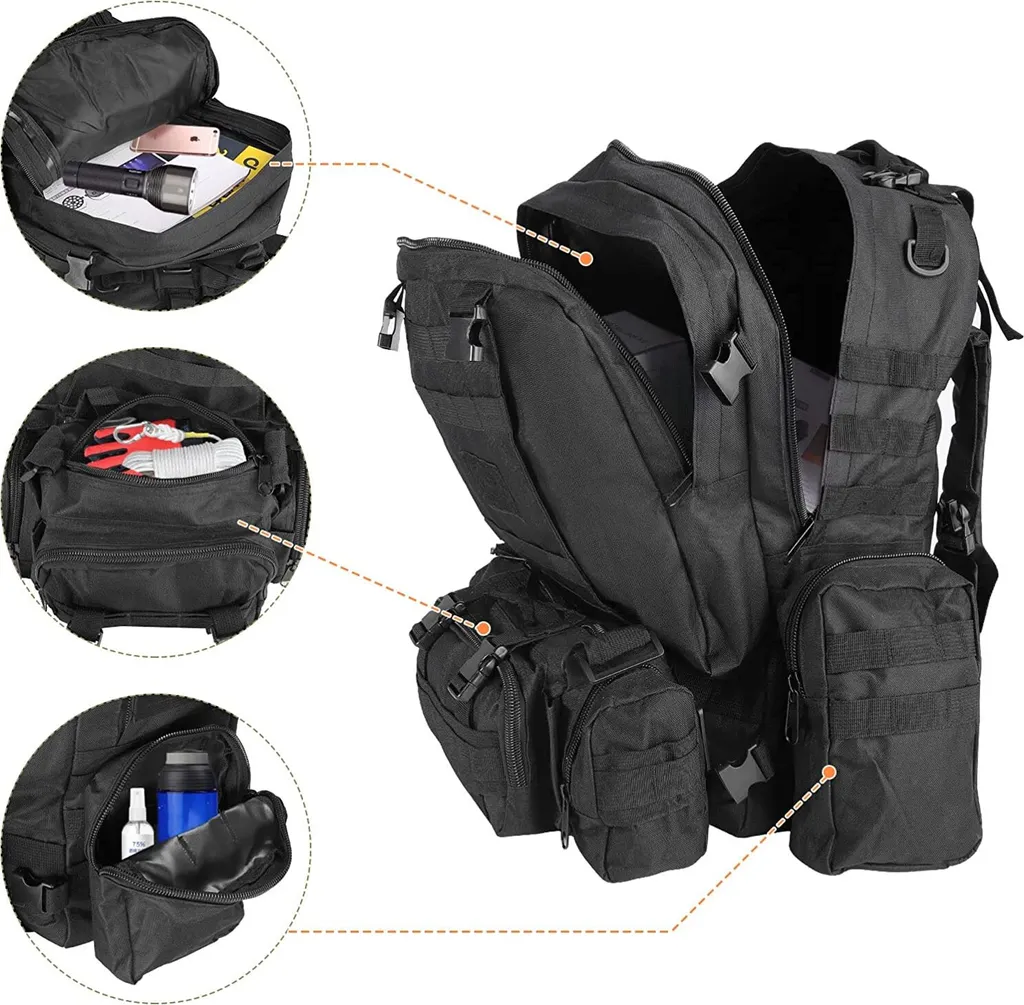 Sac tactique étanche 55L grand volume avec compartiments pour le trekking