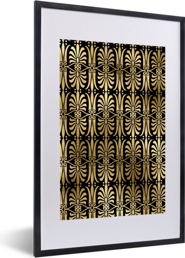 MuchoWow Gerahmtes Poster Muster - Art Deco - Gold 40x60 cm - Poster mit Schwarzem Bilderrahmen Wandposter Rahmen Foto Bilder - Poster in Rahmen