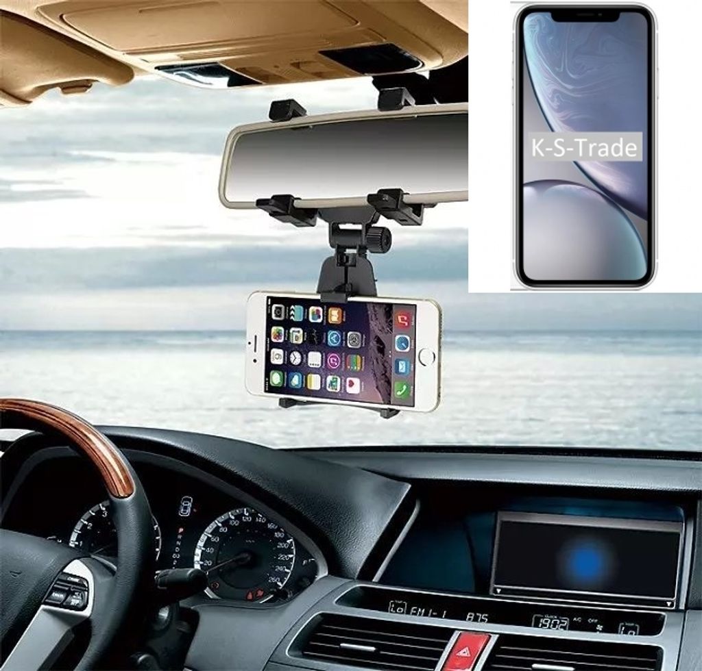 K-S-Trade Smartphone Halterung kompatibel mit Apple iPhone XR Rückspiegel Halterung schwarz Auto Halterung KFZ Halter
