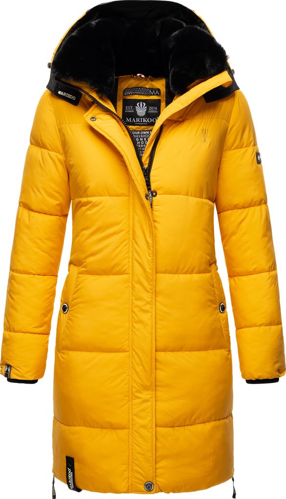 Marikoo Streliziaa Damen Winter Steppmantel mit Kapuze Mantel Parka Wintermantel Gelb Gr. 34 - XS