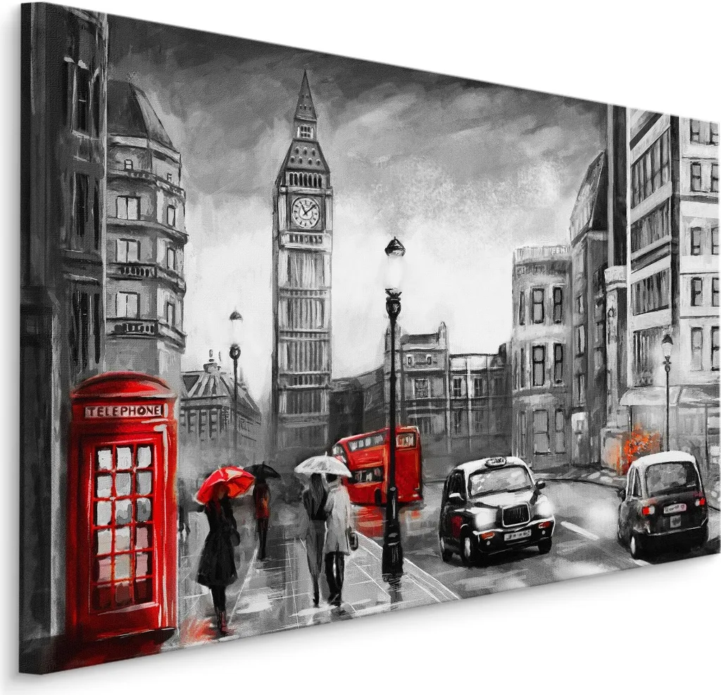 London Style Tela 70x50 XXL Big Ben Red Bus Stampa d'Arte Urban