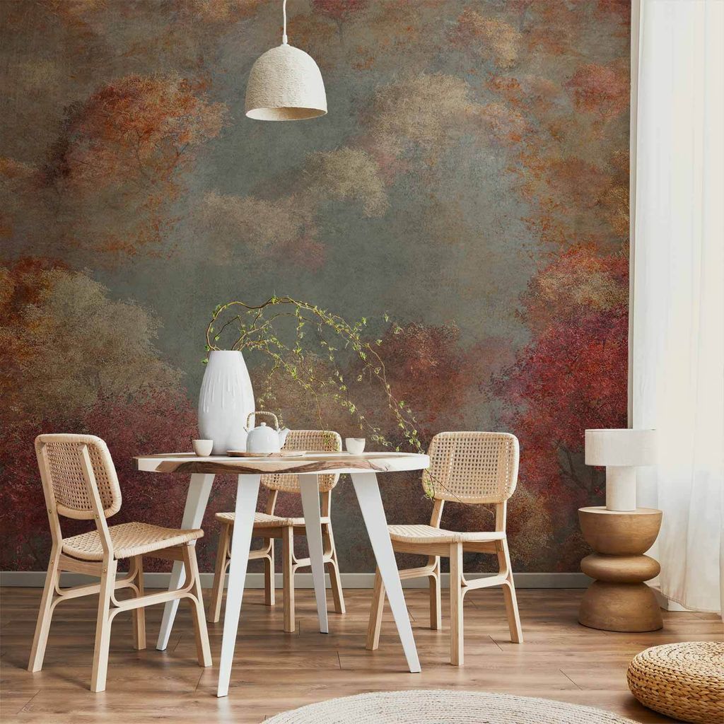 Vlies Fototapete - Nature in autumn - landscape of autumn trees in painted retro style 150x105 cm Blumen b-A-10012-a-a