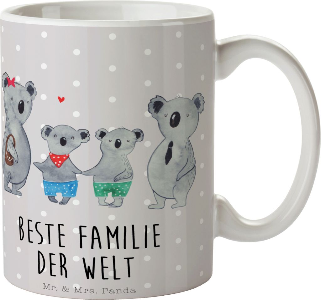 Mr. & Mrs. Panda Kaffeebecher Koala Familie zwei - Grau Pastell - Geschenk, Pott, Kaffeetasse, Koalabär, Zusammen, Teetasse, Tasse, keramik, Teebe...