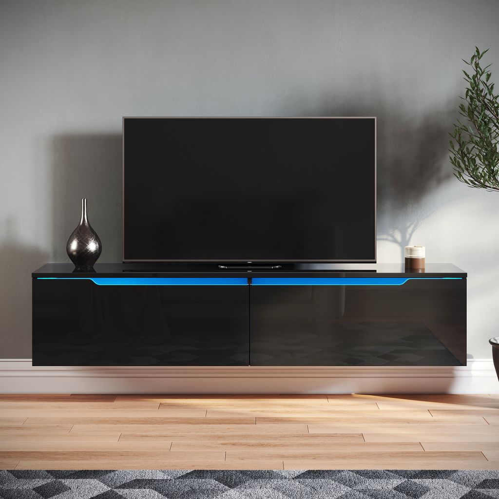 SONNI TV skrinky čierne vysoko lesklé závesné s LED 140 x Obrázok produktu 