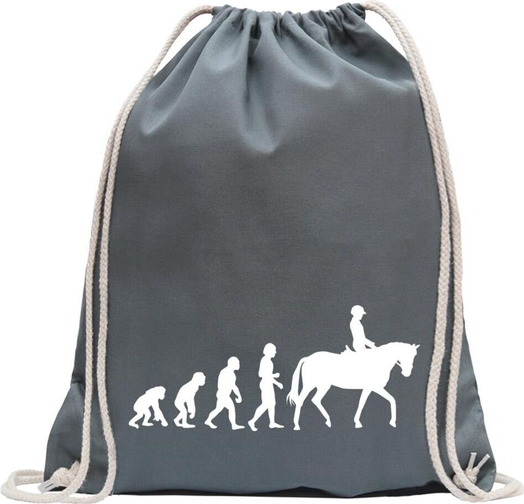 Kiwistar - Turnbeutel - stahlgrau - Evolution Pferdesport - Fun Rucksack Sport Beutel Gymsack Baumwolle mit Ziehgurt