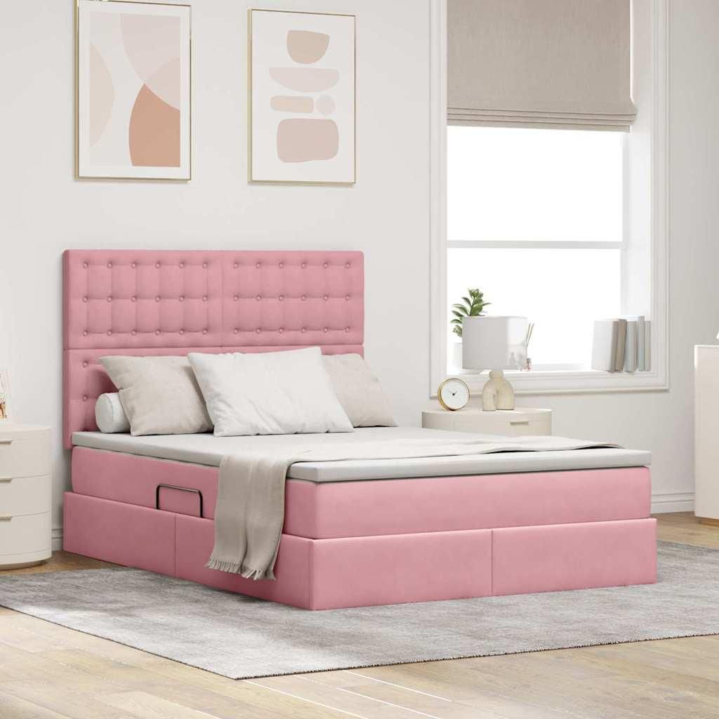 Maison Exclusive - Bett mit Stauraum und LED mit Matratze Rosa 140 x 190 cm Samt