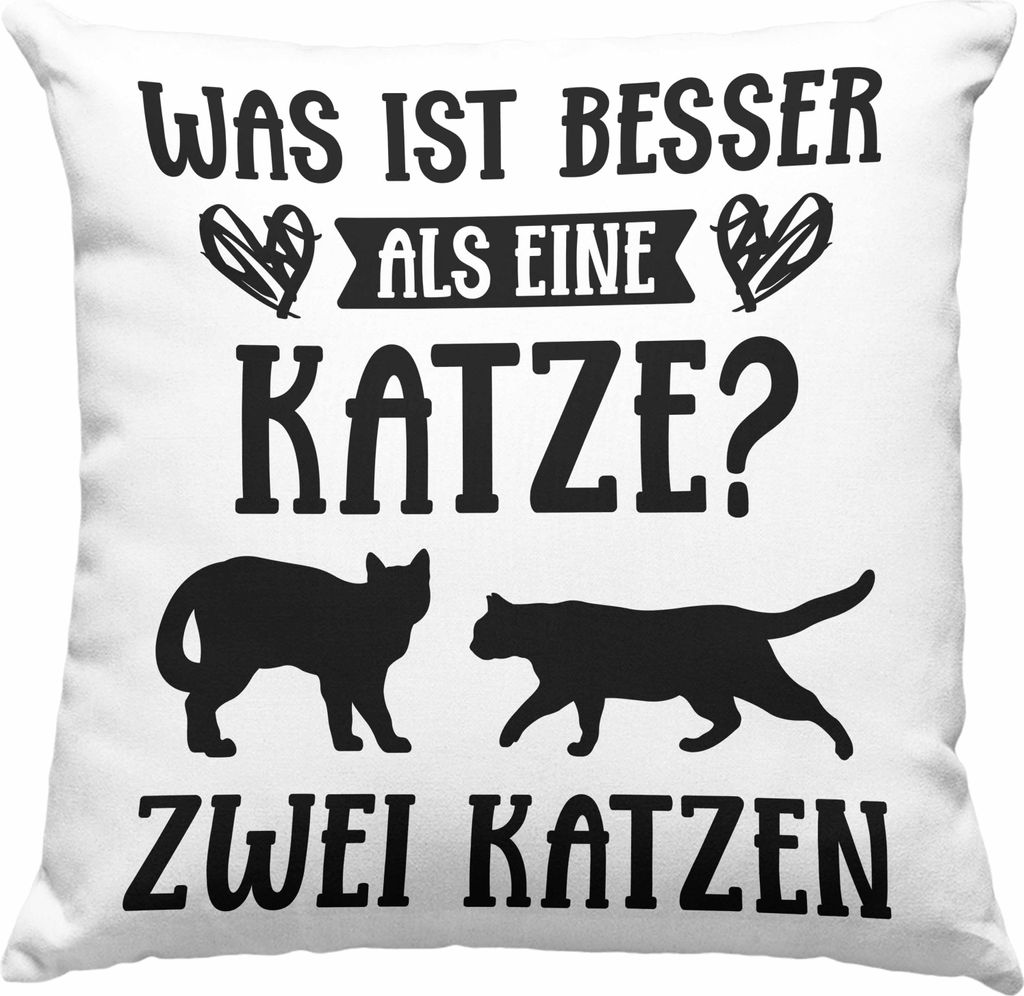 Trendation - Katze Spruch Deko-Kissen mit Füllung 40x40 Lustig Geschenk Deko-Kissen mit Füllung 40x40 Cat Kaffeebecher Grafik Katzenliebhaber Ge...