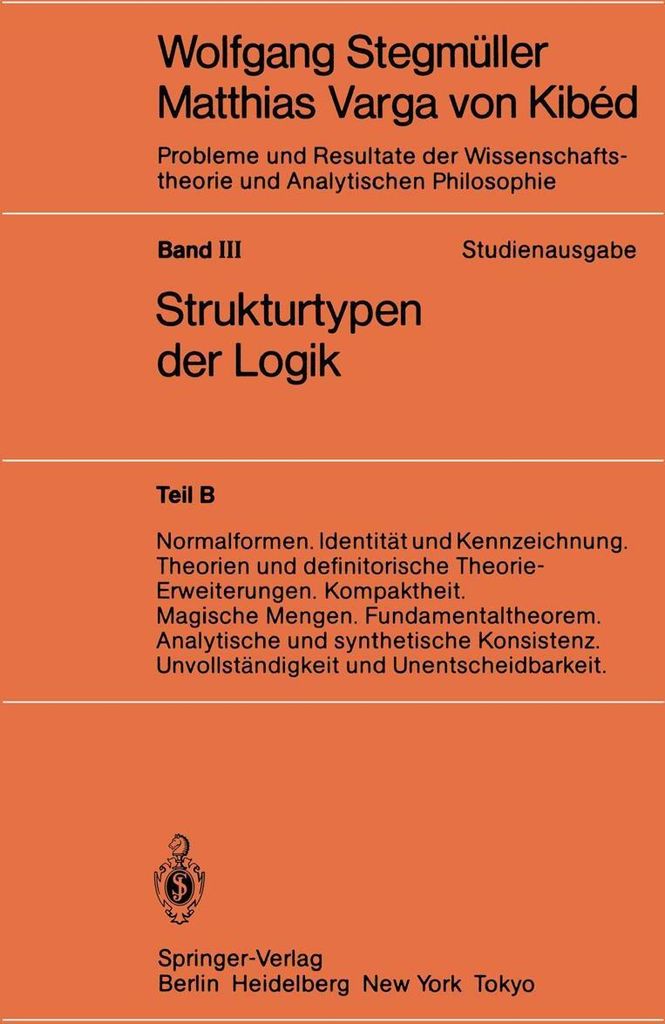 Normalformen. Identitat Und Kennzeichnung. Theo. Stegmuller, Wolfgang.