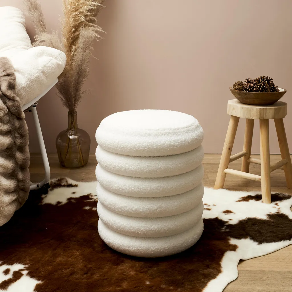 Pouf Rangement Bouclette Freya pour Salon - Gain de Place et Déco Chic