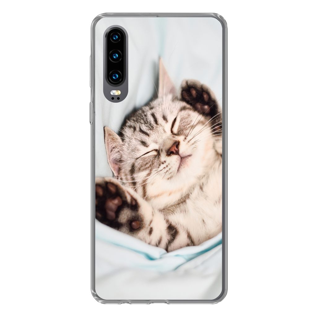 MuchoWow Handyhülle Schutzhülle Hülle für Huawei P30 Kätzchen - Bett - Pfoten - Mädchen - Kinder - Kinder - Kind Silikon Softcase Handy Hü...