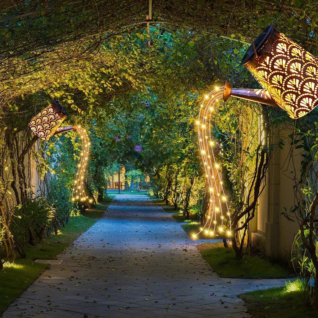 LQWELL 2 Stück Solar Gießkanne mit Wasserfall Lichterkette Lampe für Garten Außen, Jahrgang Solar Lanterne Garten Lampe , Path Rasen, Wege, Yar...