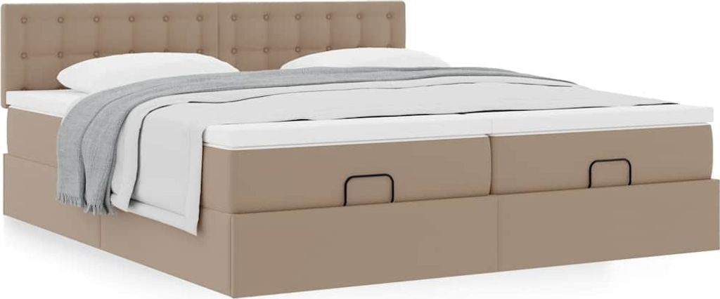 Design Ottoman-Bett mit Matratzen Cappuccino 200x200cm Kunstleder, Klassische Betten 2024 Neu