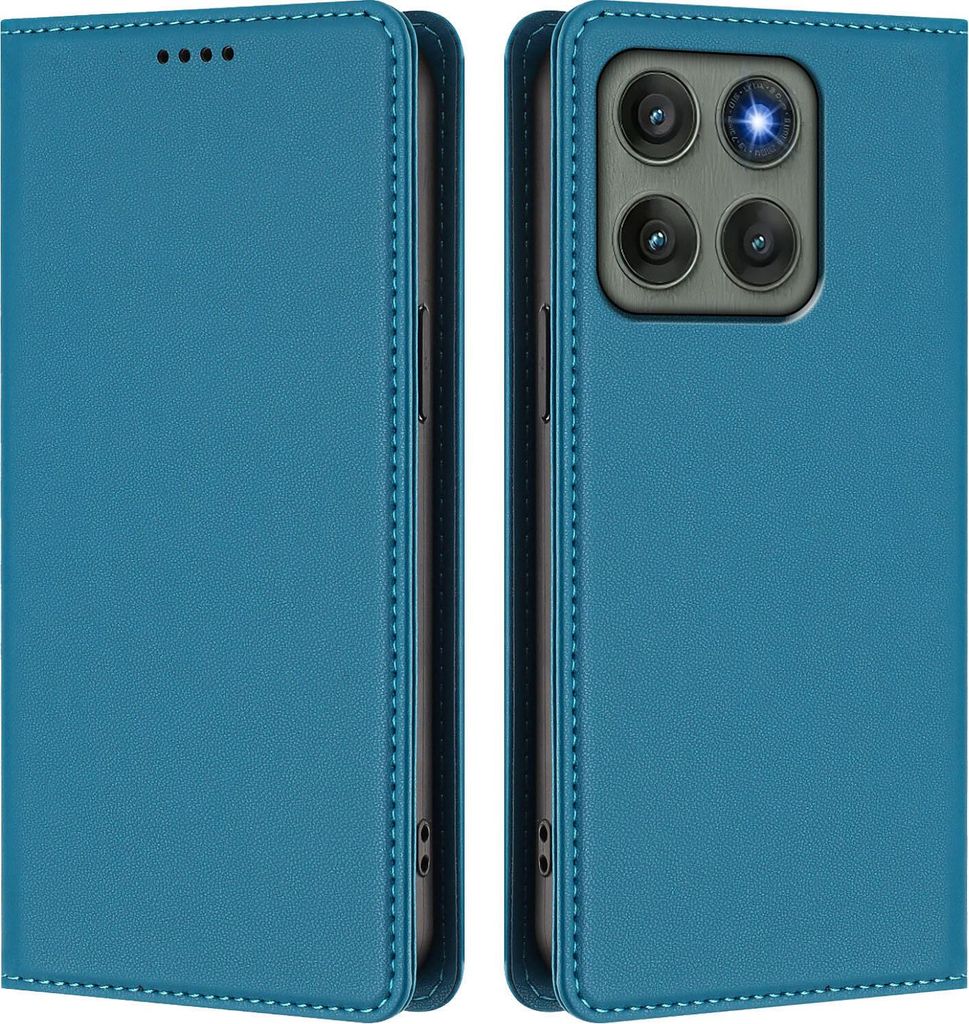 Handyhülle für Motorola Edge 60 Pro, Kunstleder Klapphülle Stoßfeste Magnetische Hülle mit Ständer Blau