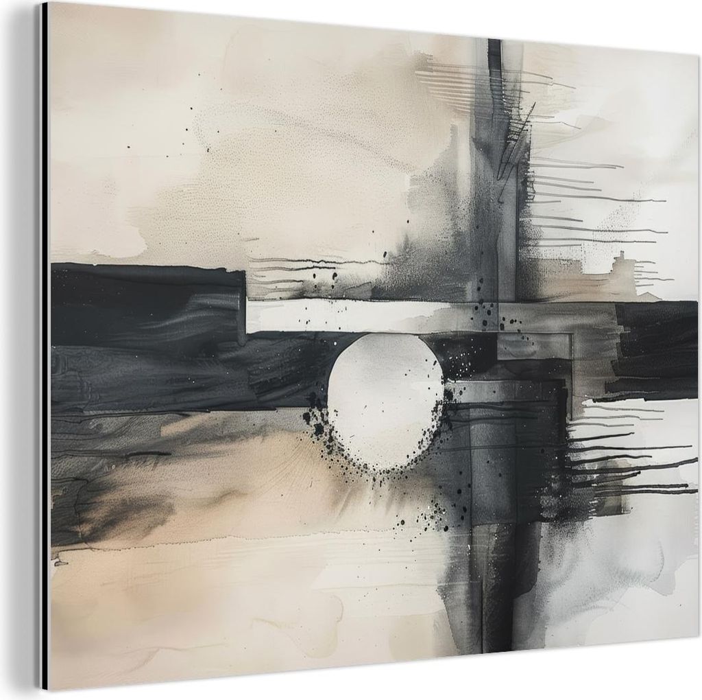 MuchoWow Wanddekoration Metall Metallbild Wandkunst 40x30 cm Abstrakt - Schwarz und Weiß - Farbe - Modern MuchoWow Aluminium Gemälde - Dekoration...