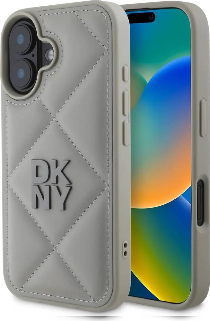 Étui iPhone 16 Plus Gris DKNY Stack Logo - Texture Matelassée Premium - 5