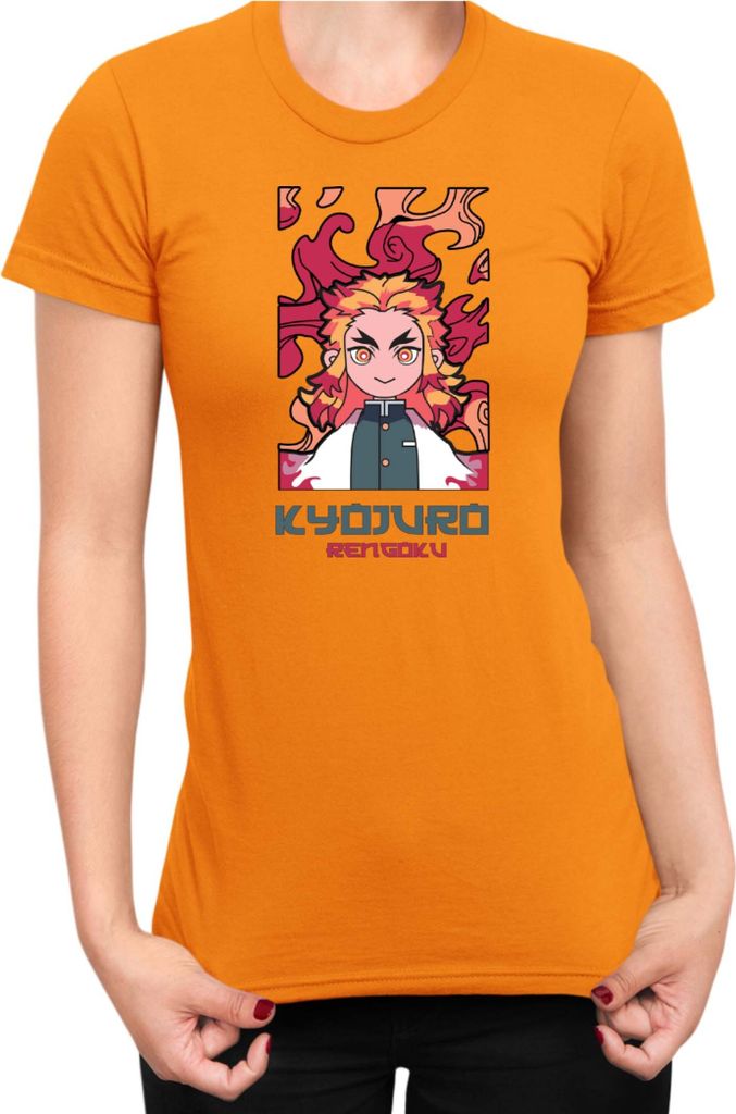 Damen T-Shirt Japan Anime Manga Demon Anime Slayer Kyojuro Rengoku 06 Hashira, Lady XS / Orange
