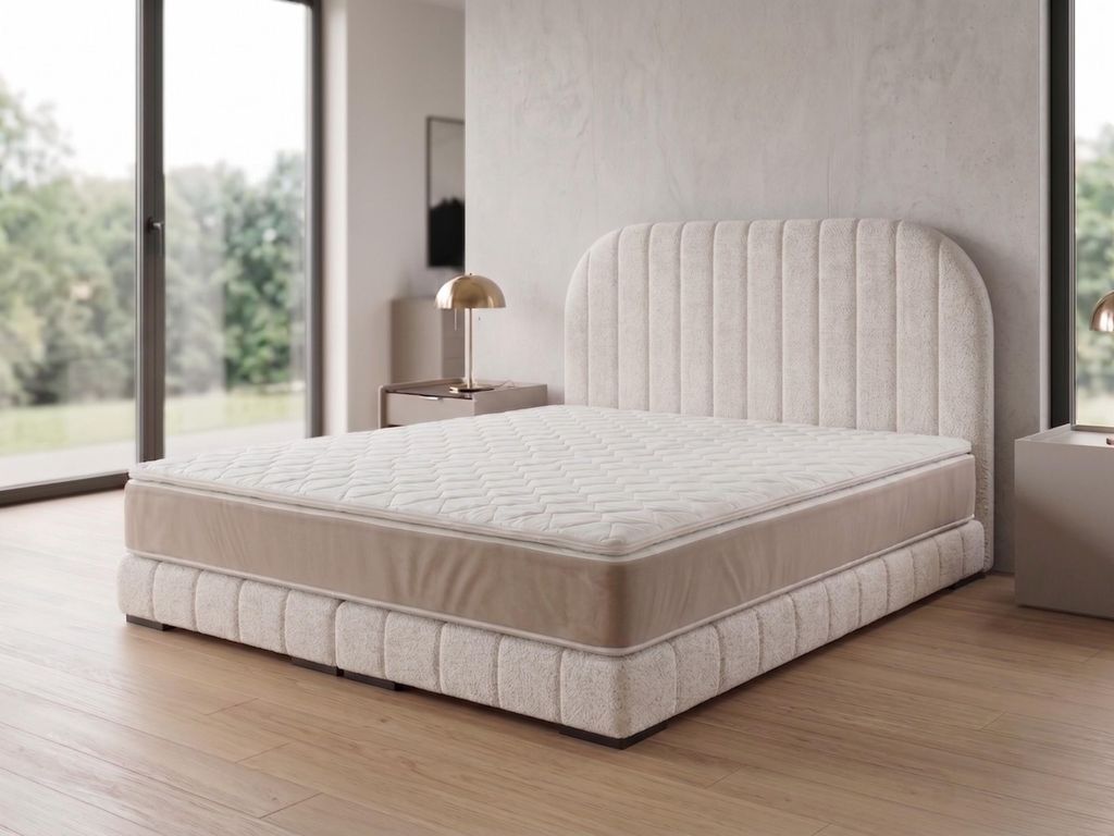 Polsterbett LEON 3 mit Kopfteil, modernes gepolstertes Bett in 140 x 200 cm Farbe: Creme